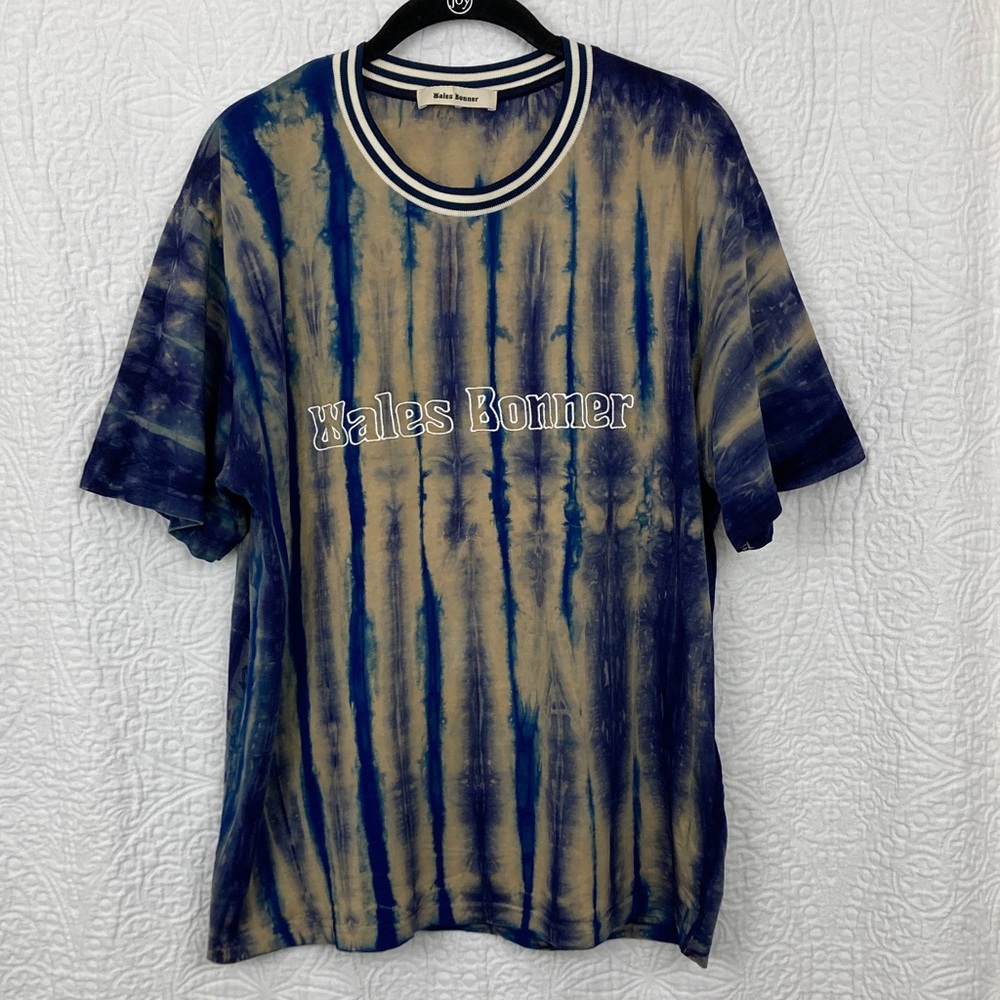 Wales Bonner Horizon Blues Tie-Dye Ringer Crewneck Tee sz Large